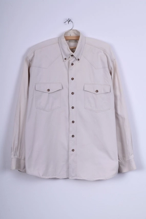 High-Quality Craftsmanship Adjustable Cuffs John F.Gee Jeanswear Mens 41/42 XL Casual Shirt Jeans Beige Detailed Buttons