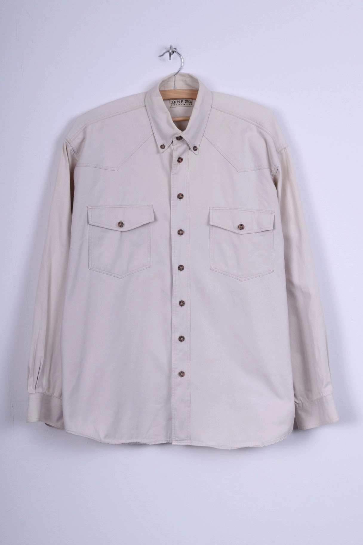 High-Quality Craftsmanship Adjustable Cuffs John F.Gee Jeanswear Mens 41/42 XL Casual Shirt Jeans Beige Detailed Buttons