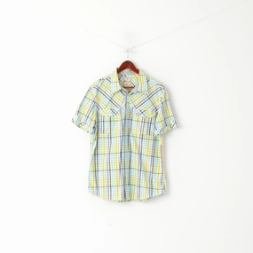 Mustang Jeans Men XL Casual Shirt Multi Colour Chekered Cotton Detailed Buttons Short Sleeve Fall Foliage