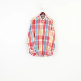 Nautica Men L Casual Shirt Classic Fit Multicolor Checkered Cotton Long Sleeve Since 1983 Vintage Top Water Repellent Finish Organic Cotton