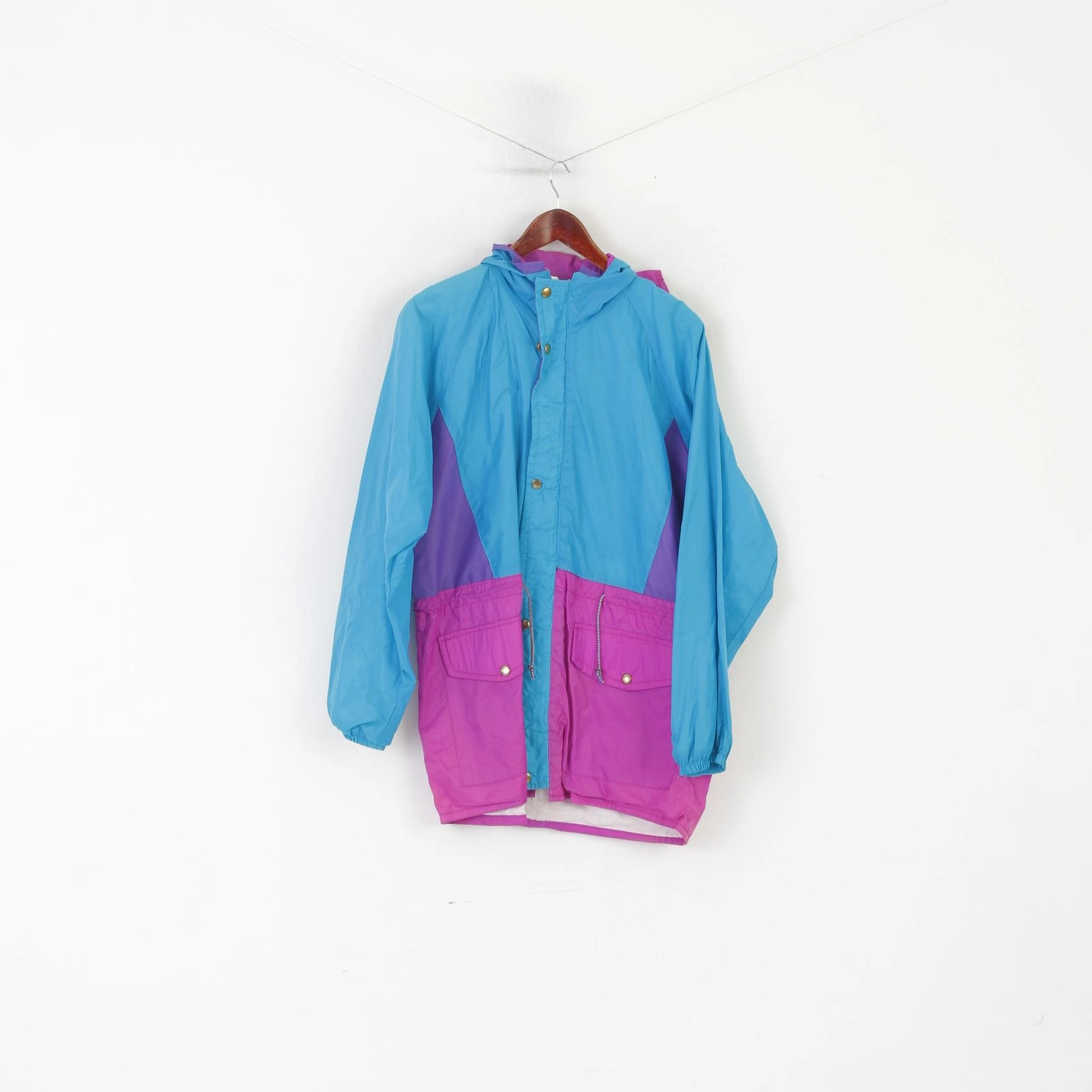 Vintage Men M Jacket Turquoise Vintage Nylon Waterproof Hood Zip Up Rain Top Eco-friendly