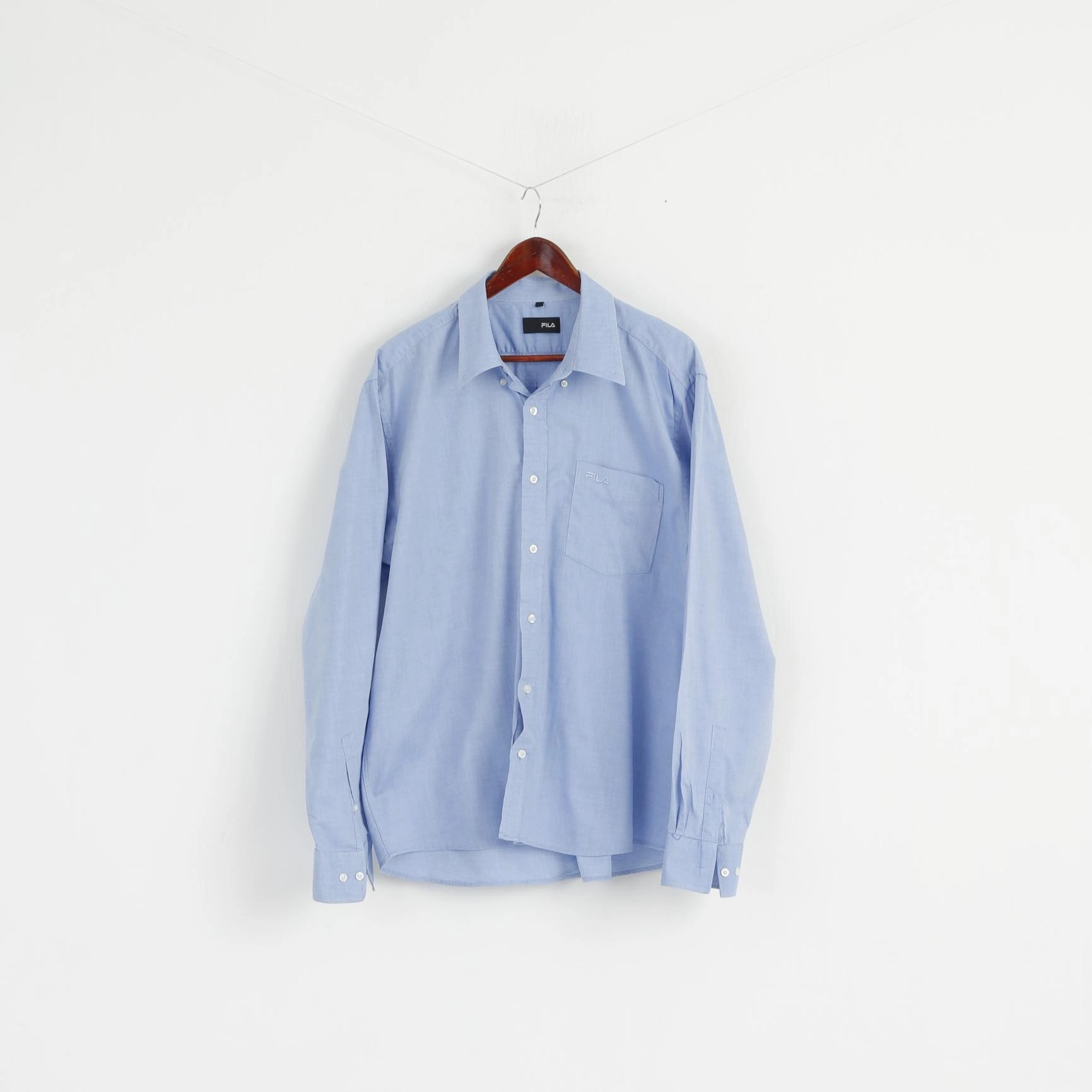 EasyCare Fabric New FILA Men XXL Casual Shirt Blue Cotton Pinpoint Stellar Long Sleeve Classic Top