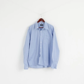 EasyCare Fabric New FILA Men XXL Casual Shirt Blue Cotton Pinpoint Stellar Long Sleeve Classic Top