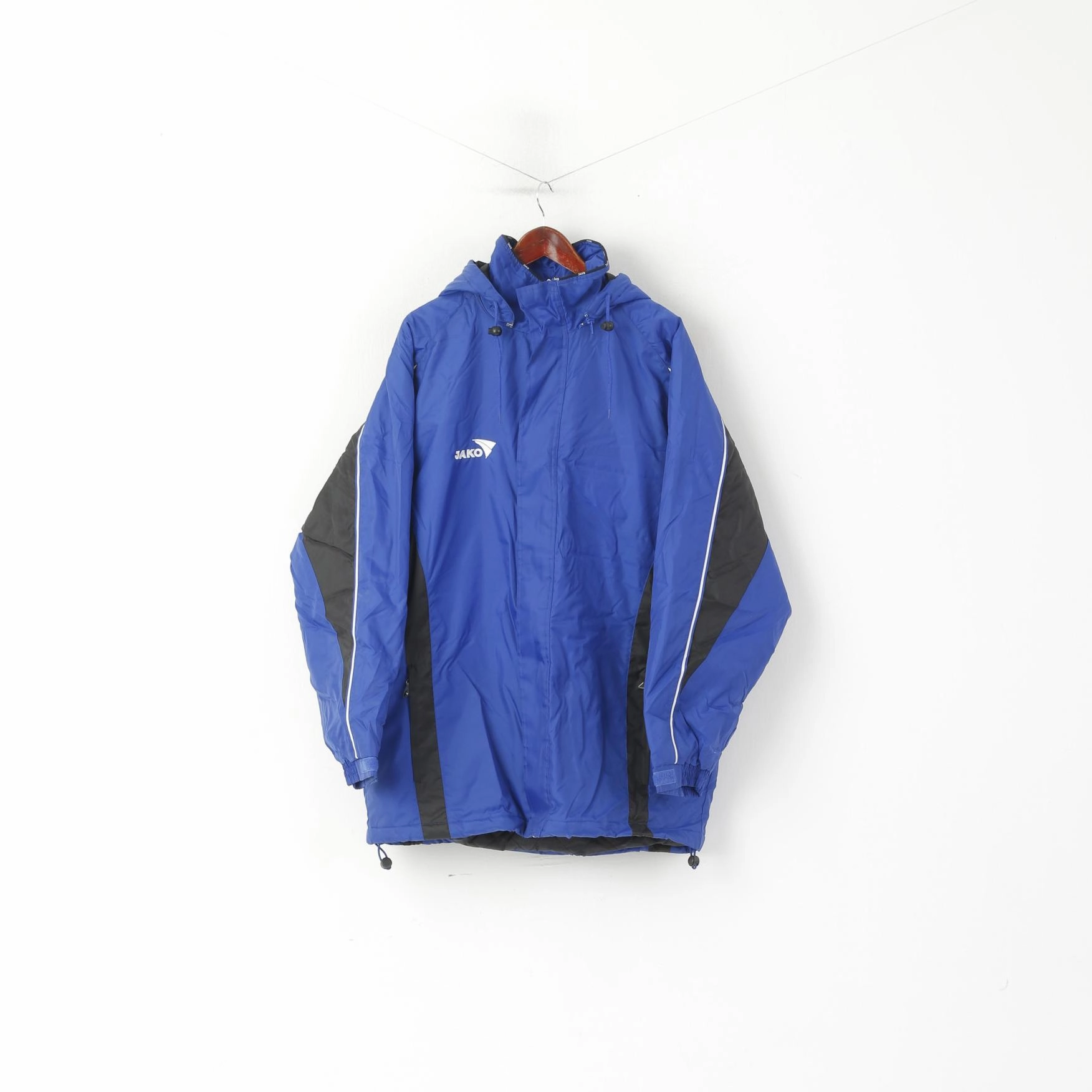 New JAKO Men XL Jacket Blue Sport Padded Sportswear Hooded Team Sport Top Smart Wear Sustainable