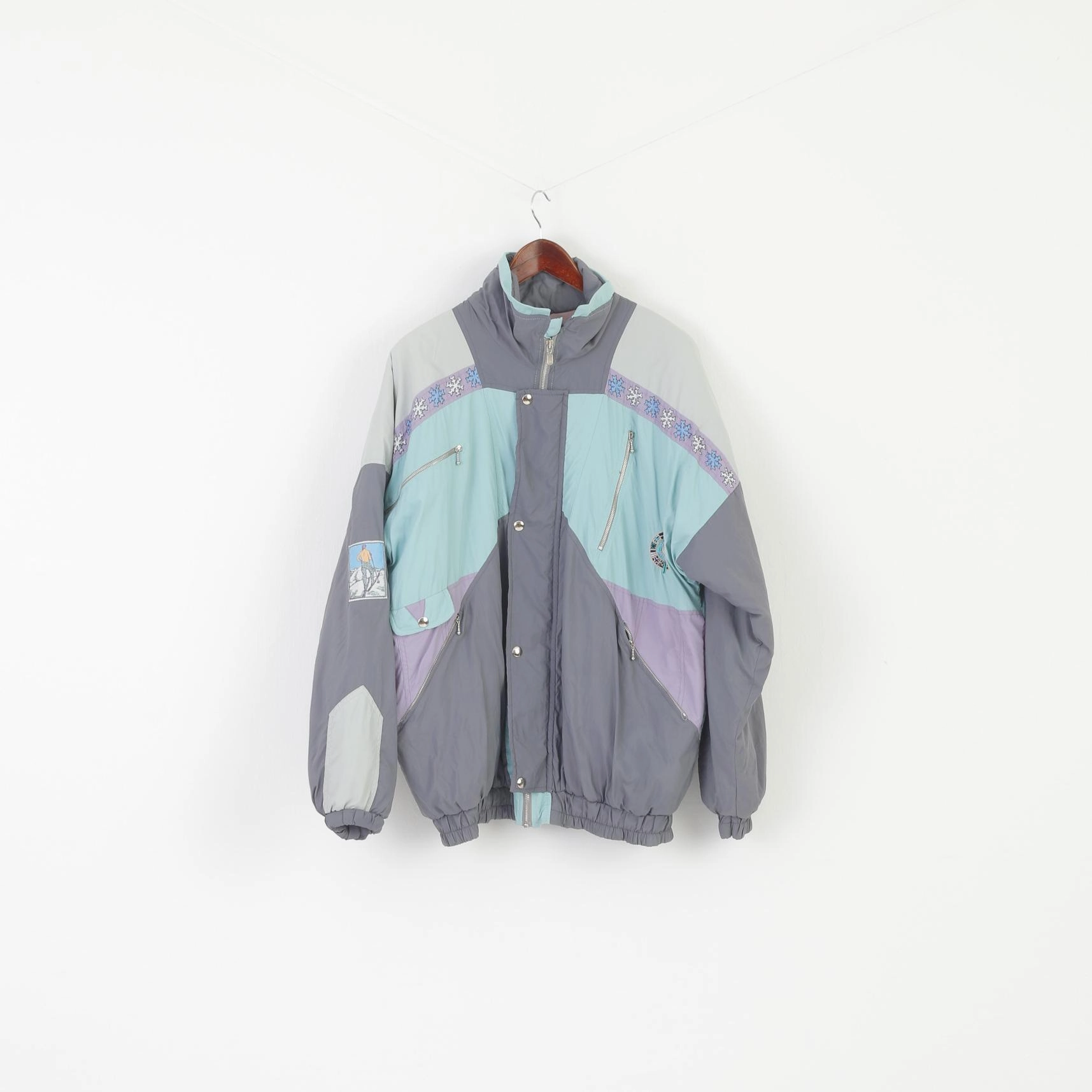 Newline Sport Design Men L Jacket Gray Green Vintage 80s Ski Chamonic Mount Blanc Top Softshell Technology