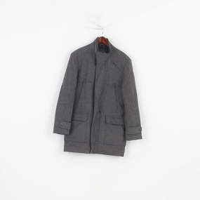 Next Men M Coat Grey Signature Full Zipper Vintage Padded Wool Jacket Pockets Top keepsake