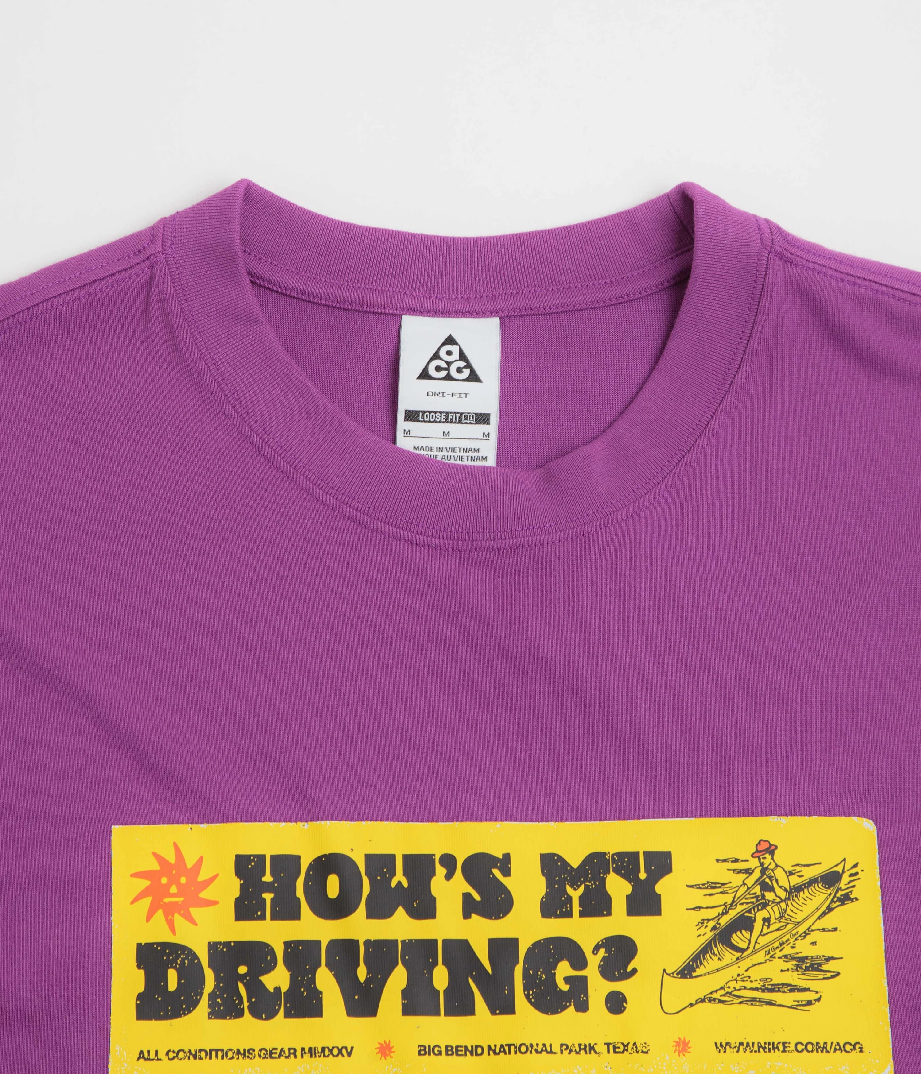 Vintage Wash Effect Nike ACG Canoe Sticker T-Shirt - Bold Berry