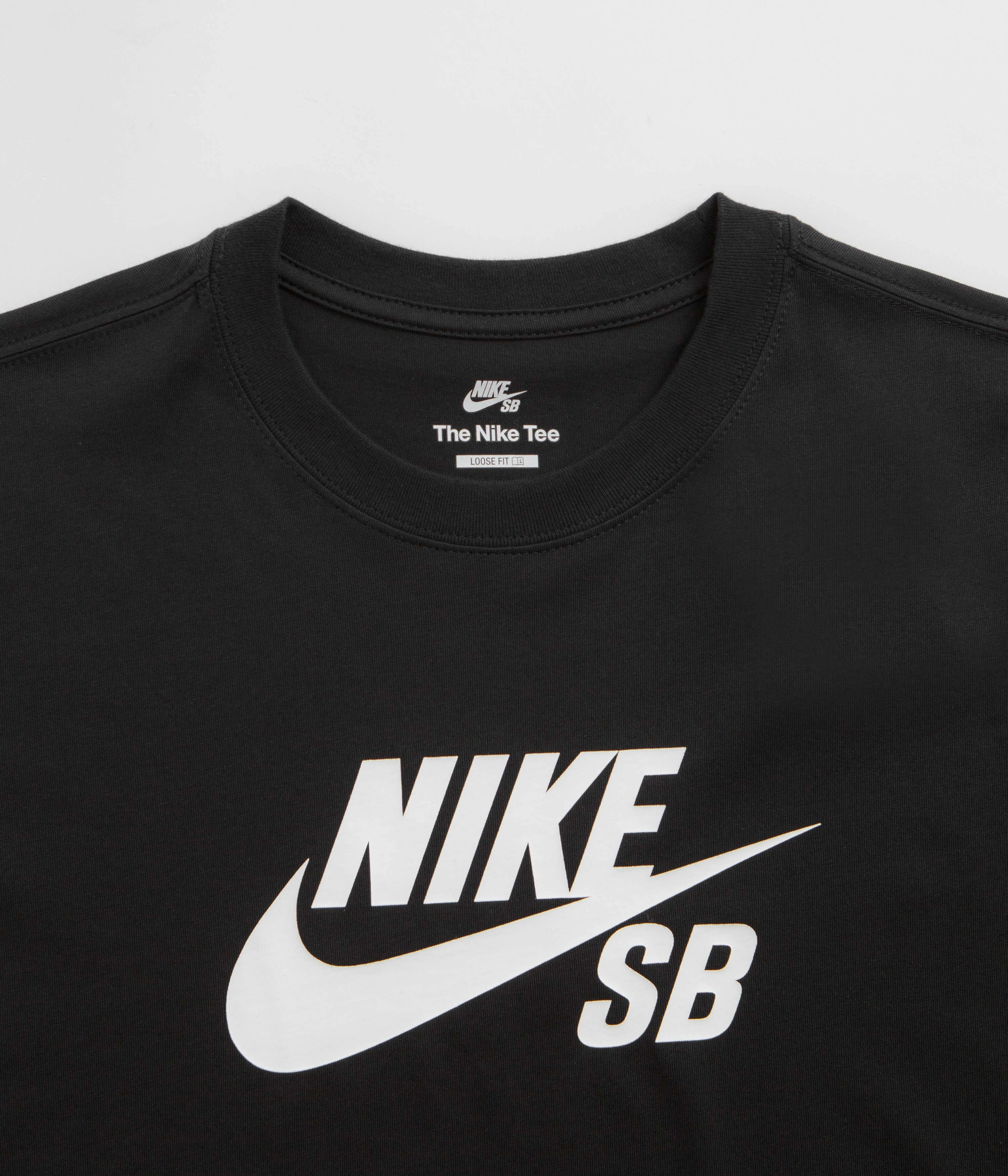Nike SB Large Logo T-Shirt - Black / White Distressed Hem Finish
