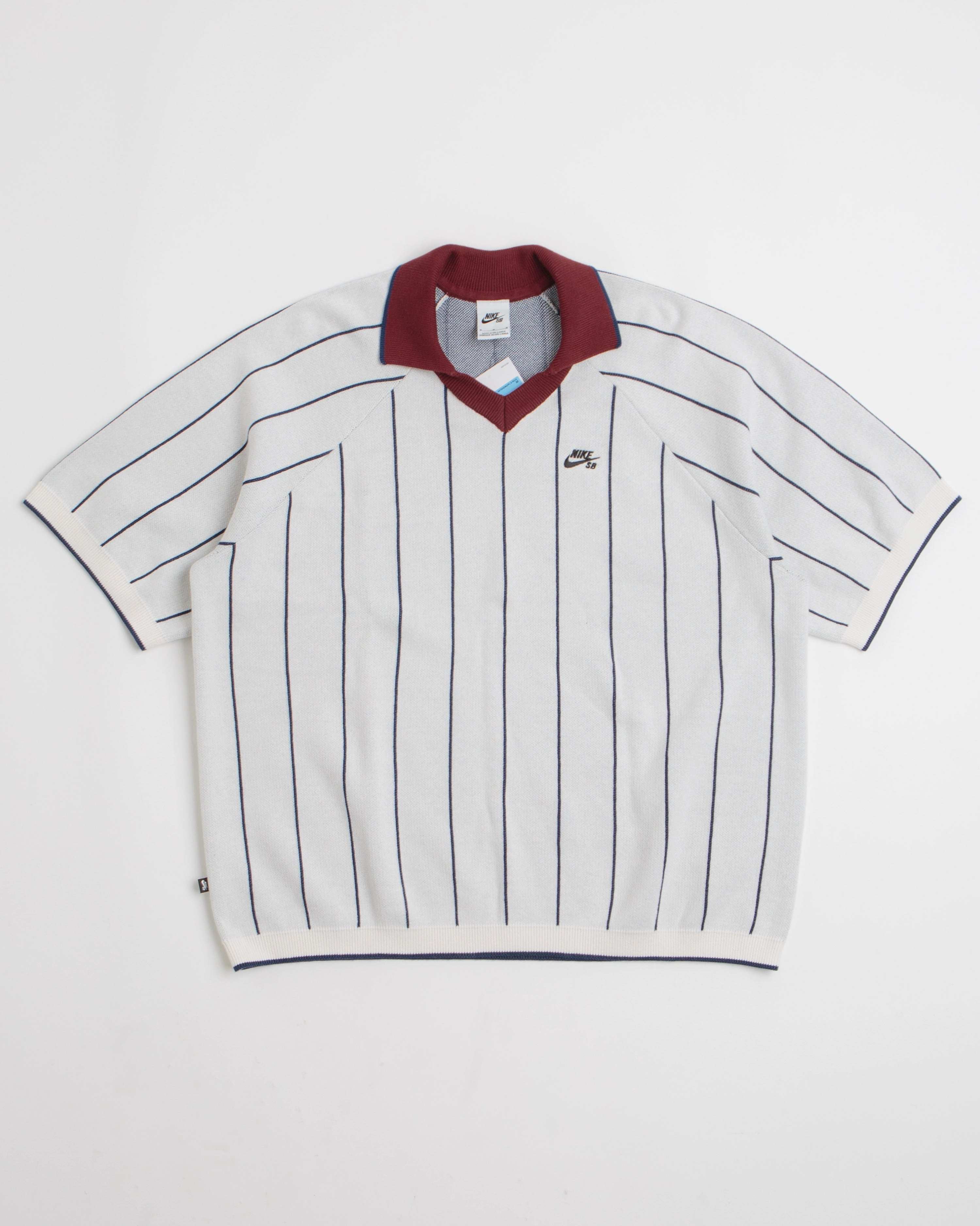 Nike SB Striped Polo Shirt - Sail / Midnight Navy / Dark Team Red Sleeveless Cut