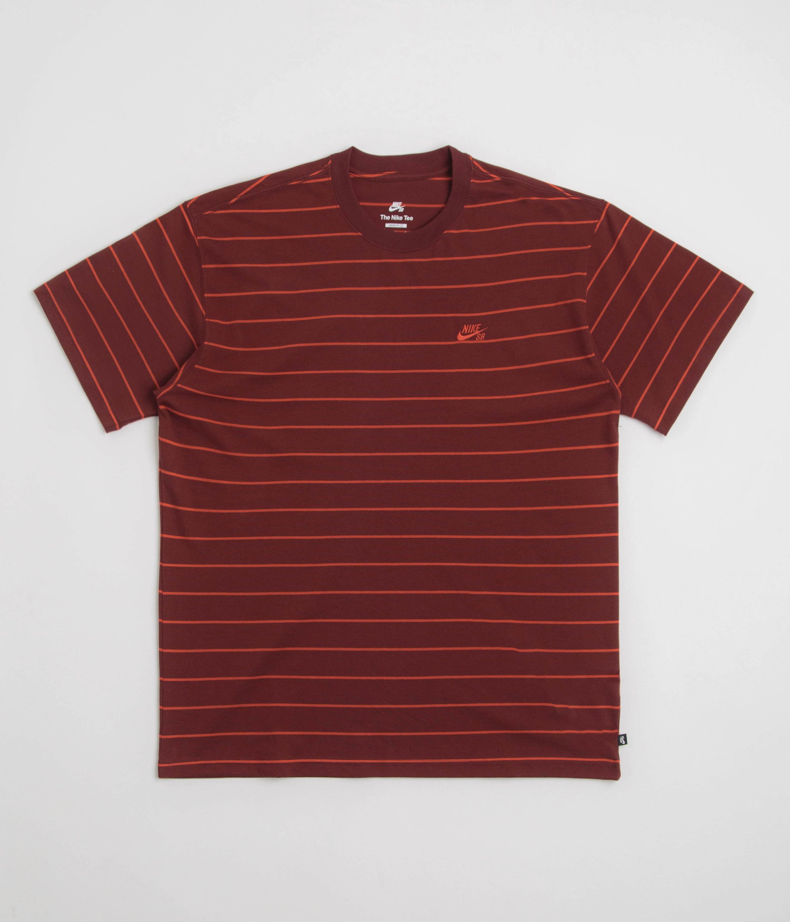 Nike SB Striped T-Shirt - Dark Team Red Casual Layer Look Pocket Reinforcement