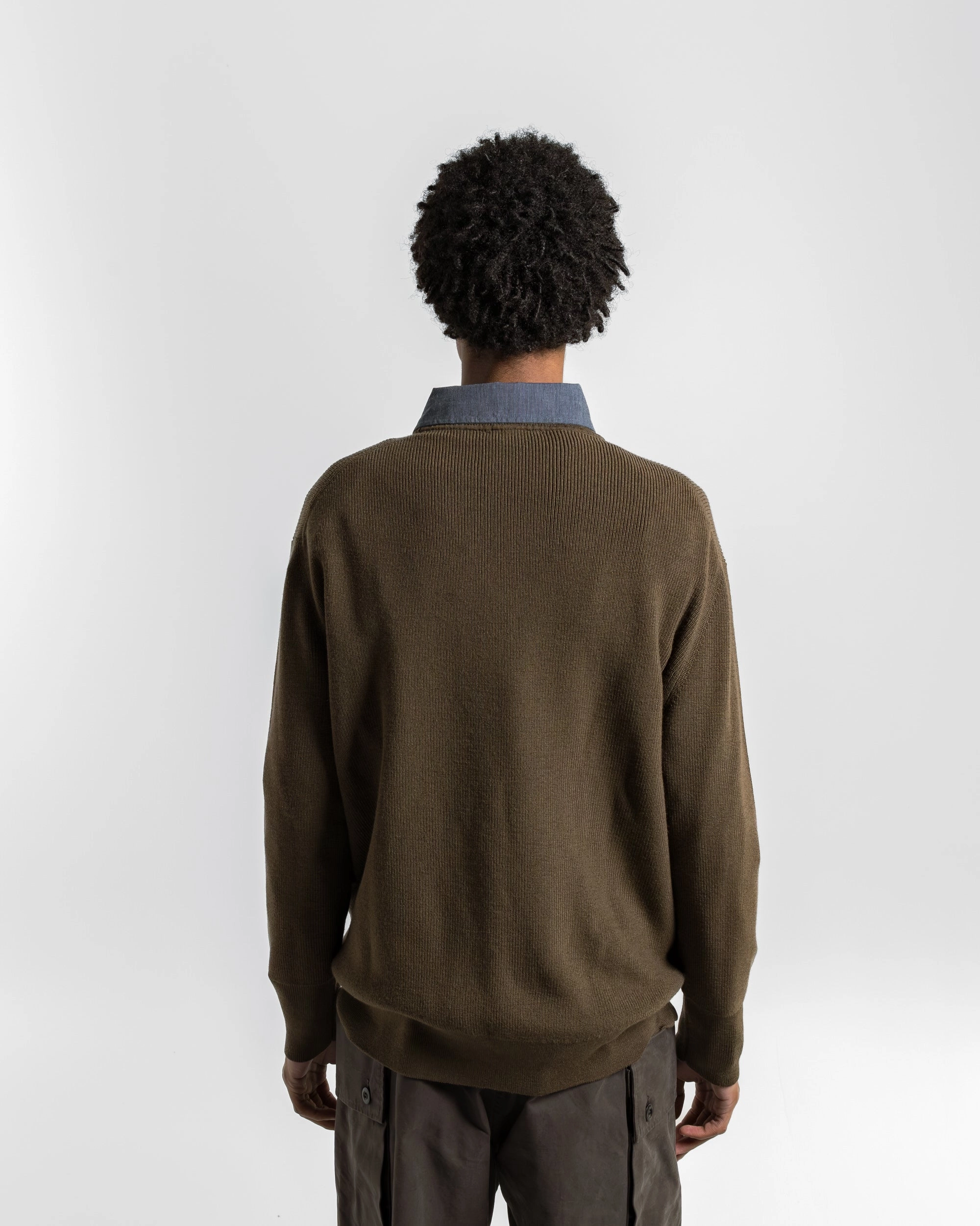 Airflow channels Organic Cotton Fine Rib Crew - Khaki Extrafine Merino Wool