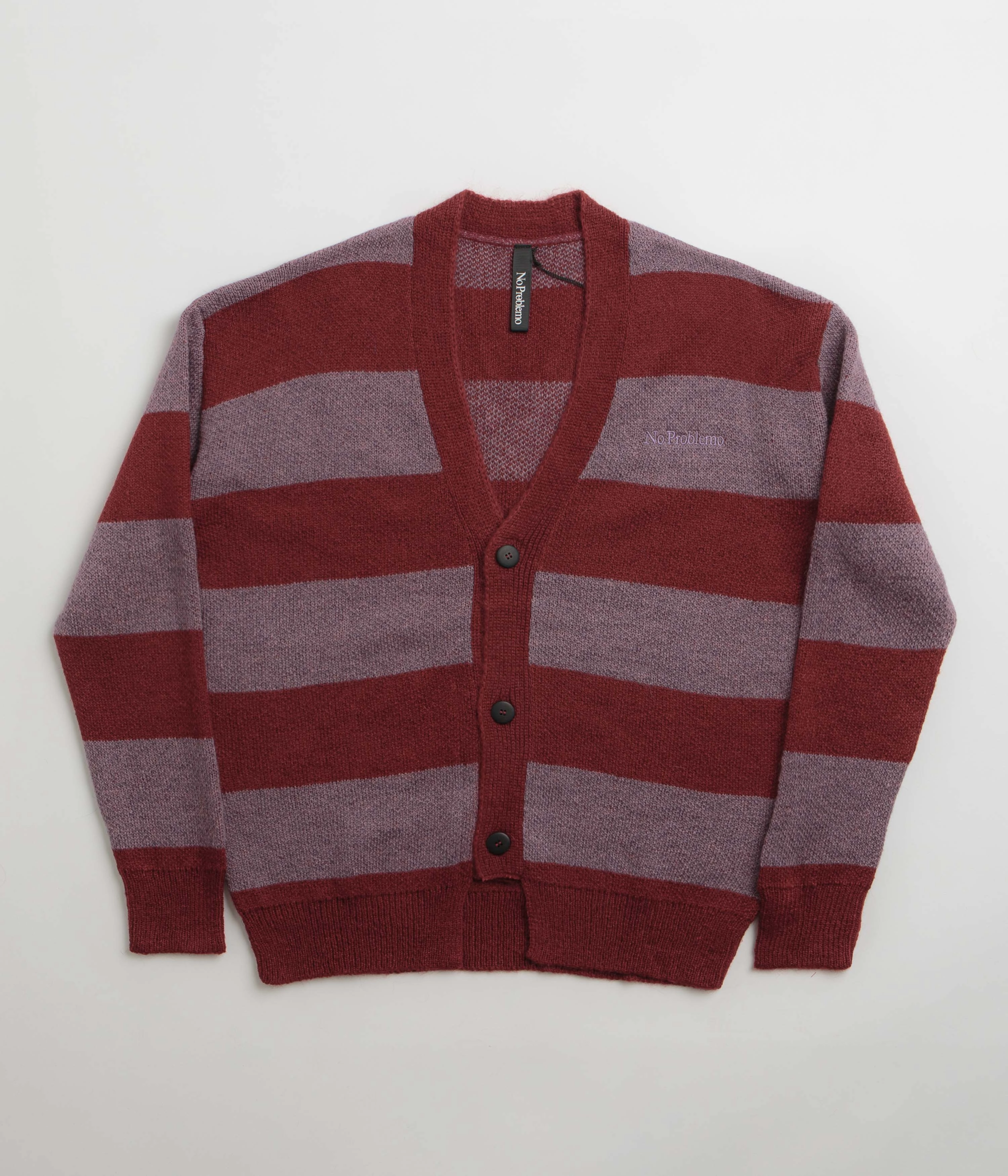No Problemo Striped Mohair Oversized Cardigan - Burgundy Multi Minimalist Look