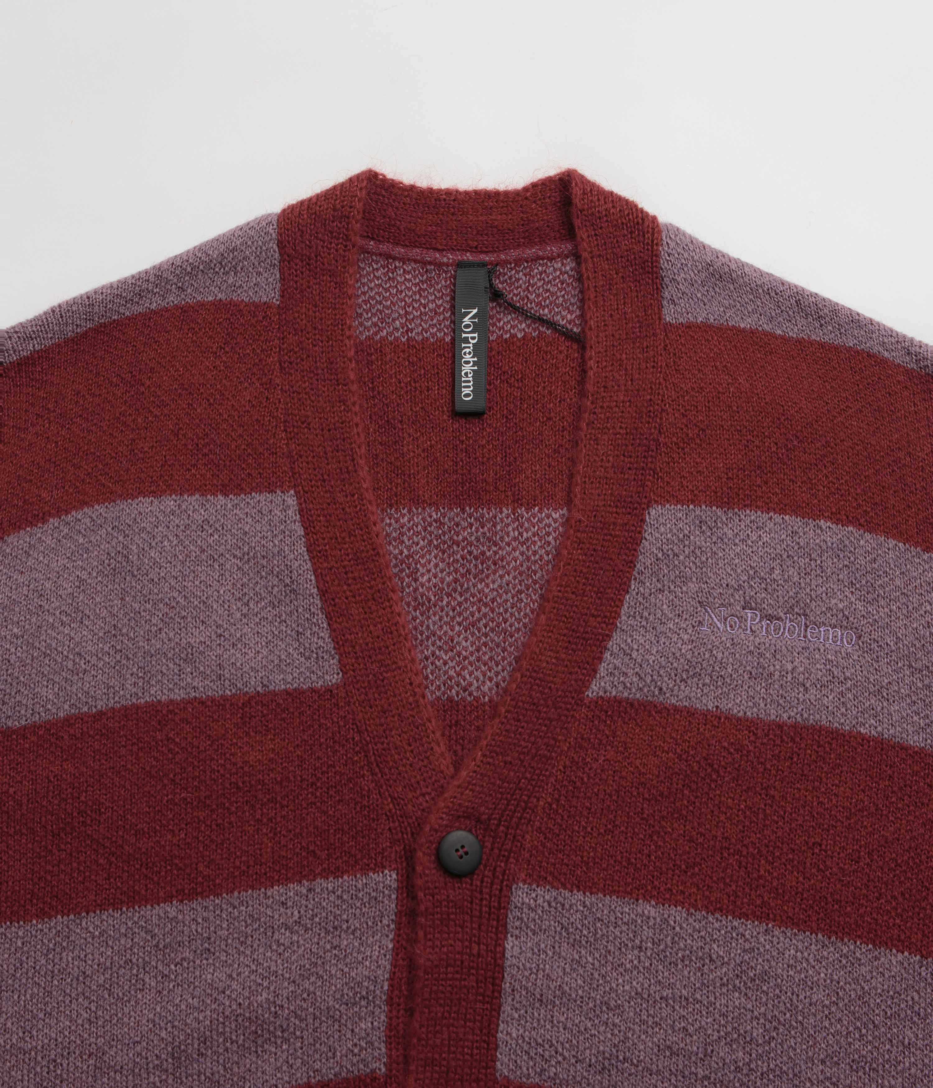 No Problemo Striped Mohair Oversized Cardigan - Burgundy Multi Urban Edge Chill Wearable
