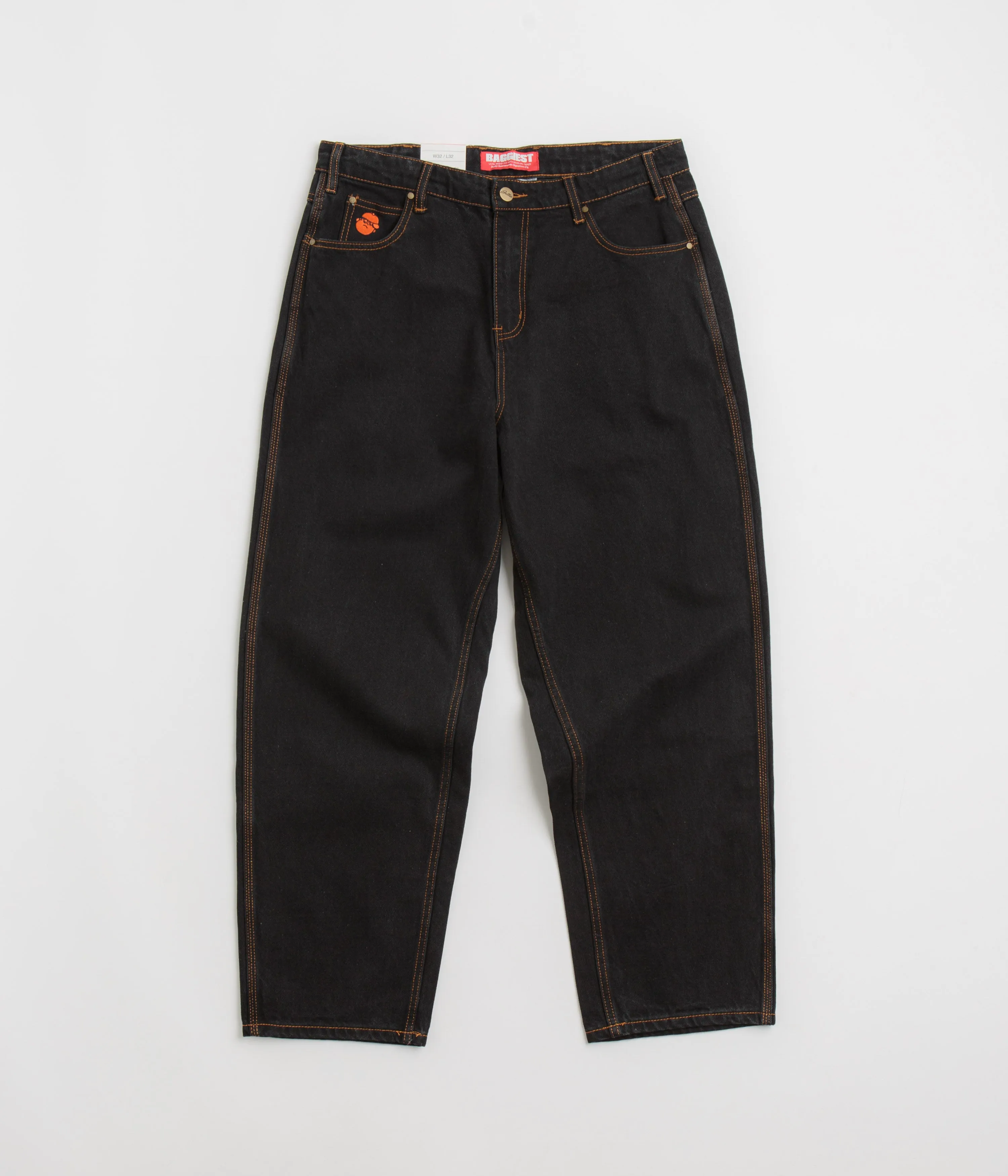 Softened Fabric Vintage Lover Loose Butter Goods Santosuosso Jeans - Washed Black / Orange