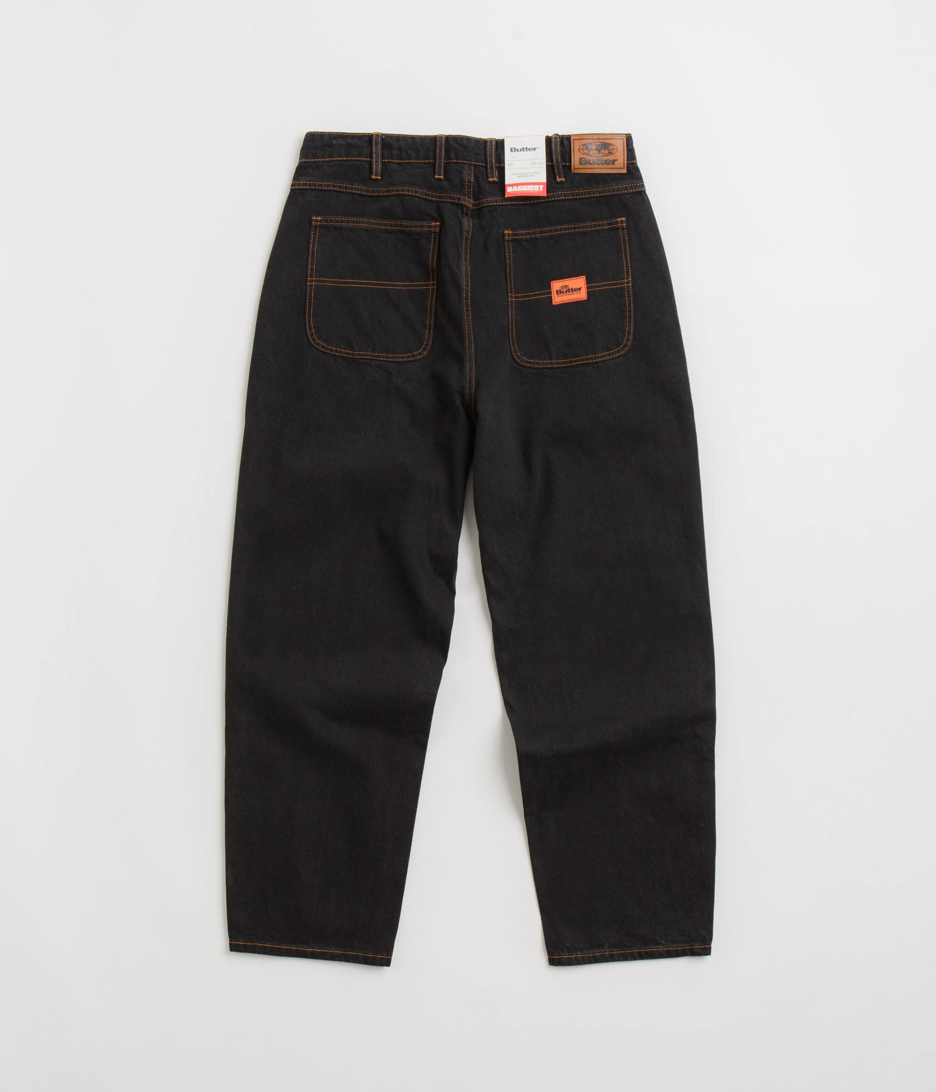 Butter Goods Santosuosso Jeans - Washed Black / Orange Minimal Shrinkage Fabric Seamless Pocket Design