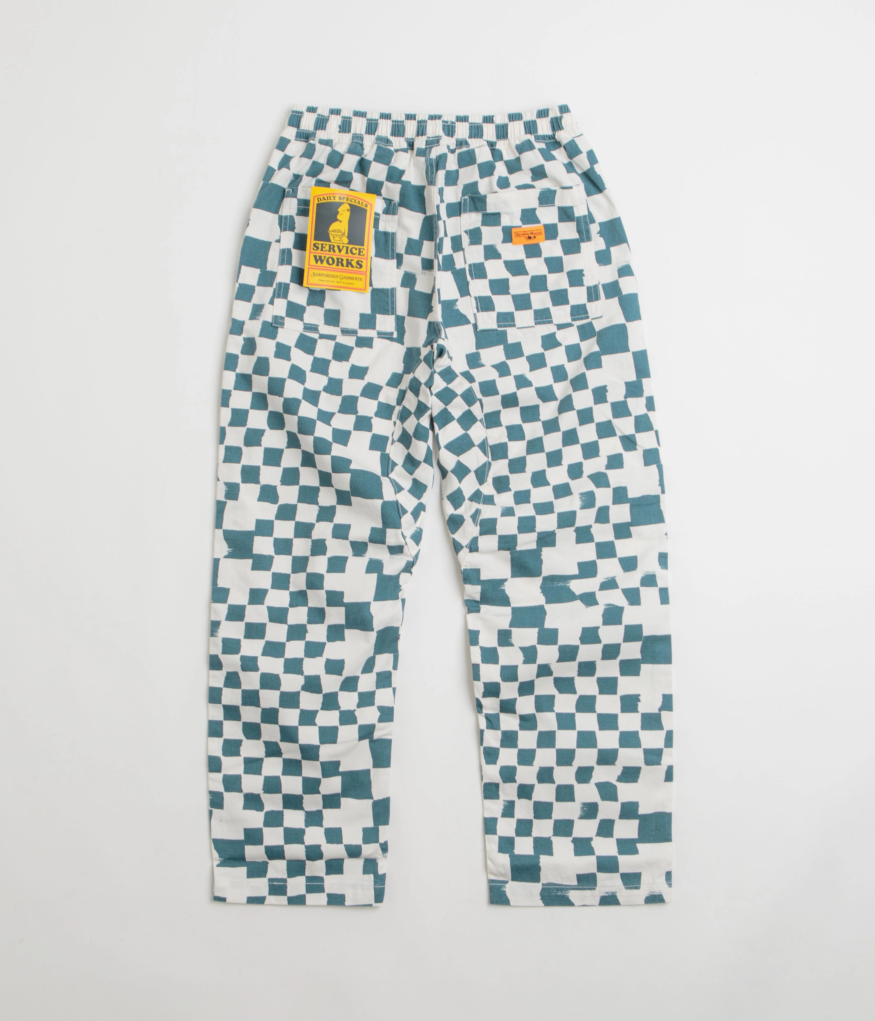 Service Works Printed Chef Pants - Teal Checker Light Reflective Details Stylish Cut