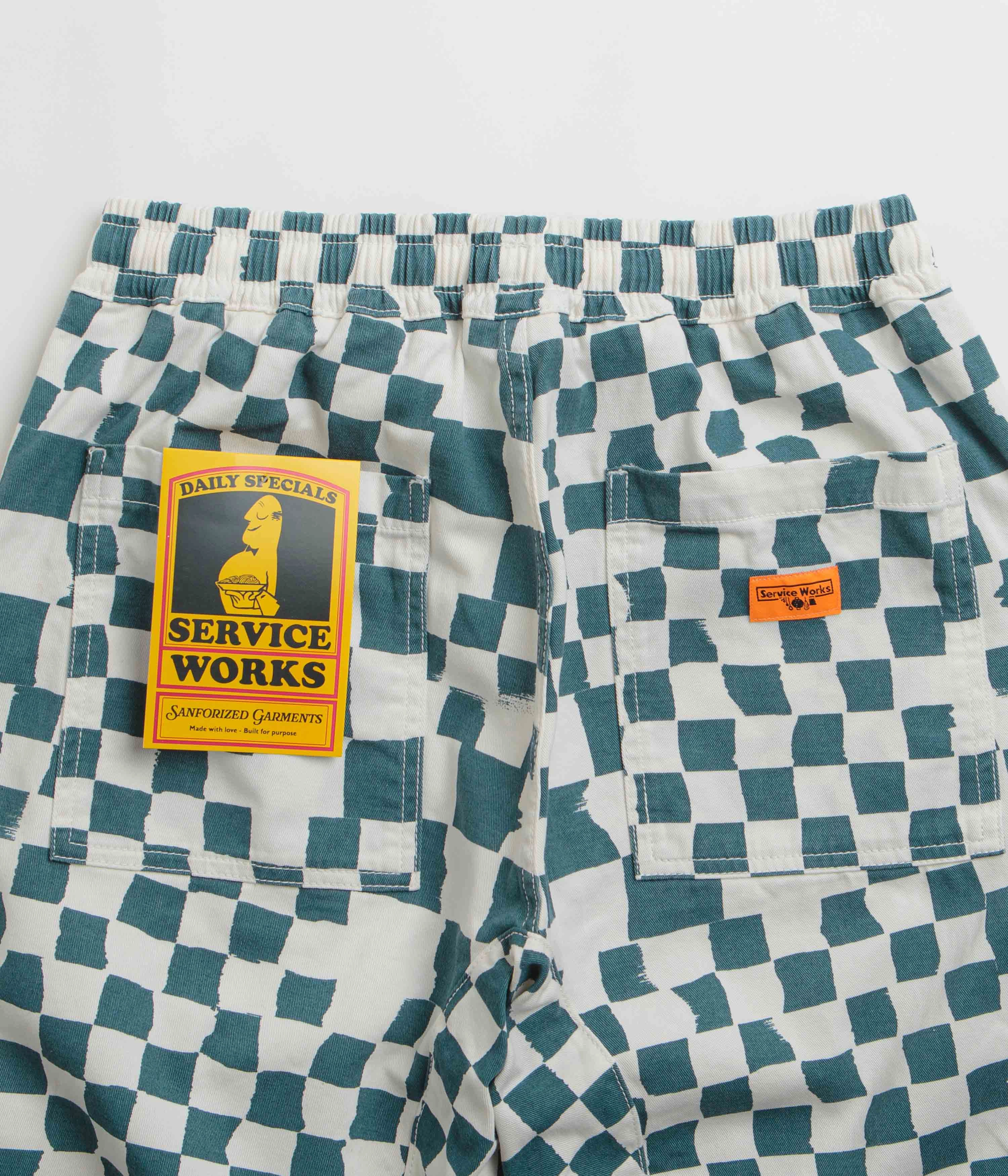 Service Works Printed Chef Pants - Teal Checker DoubleLayeredFabric