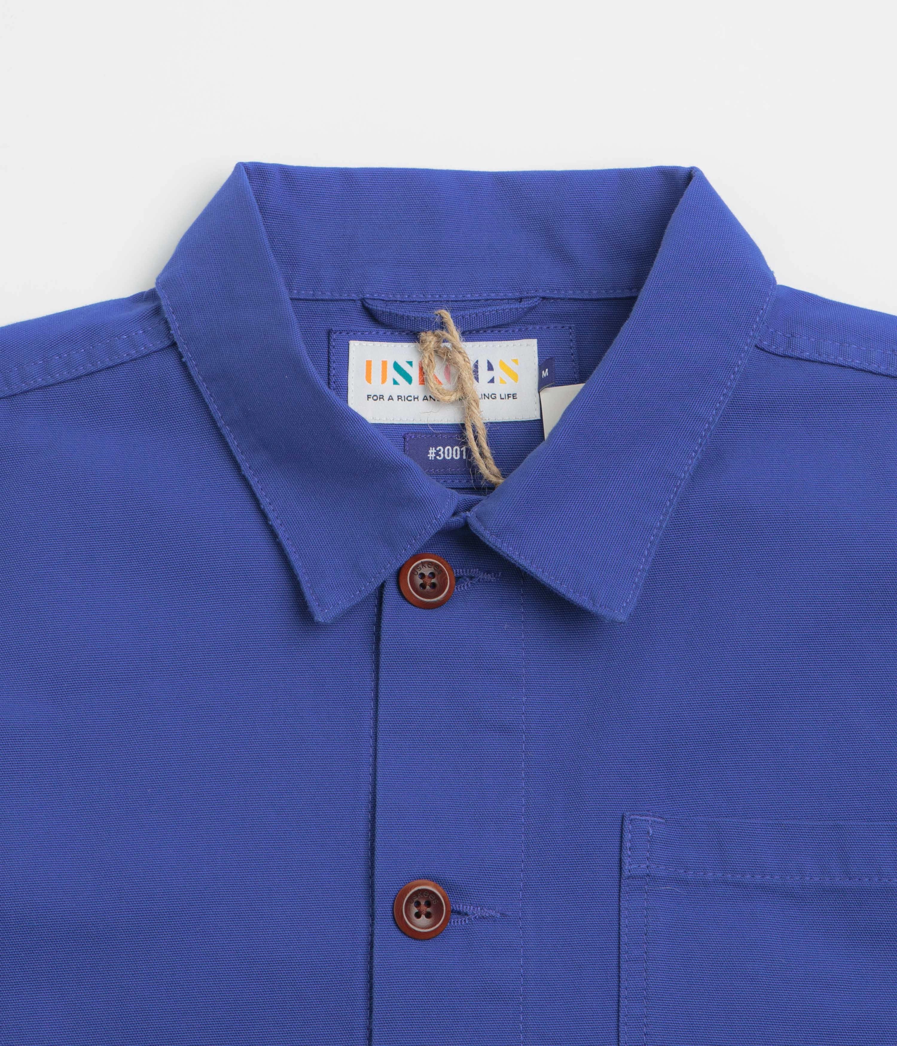 Uskees 3001 Buttoned Overshirt - Ultra Blue Taped Neckline Seams