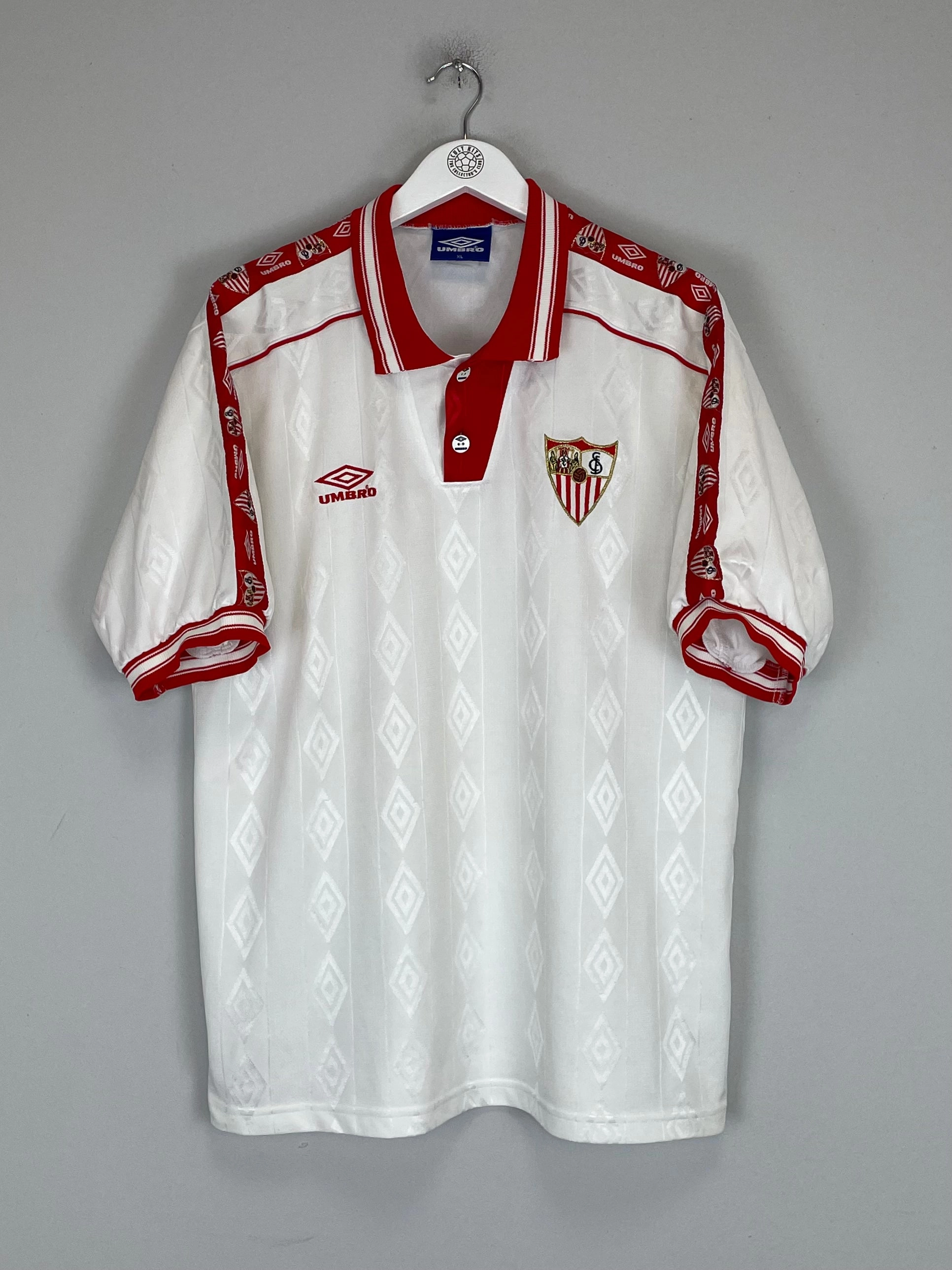 Ribbed Hem Detail 1998/99 SEVILLA HOME SHIRT (XL) UMBRO