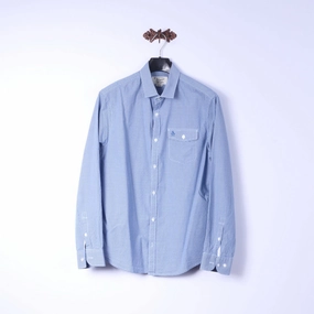 Penguin Mens XL Casual Shirt Mini Check Blue Cotton Heritage Slim Fit Top Gift Idea