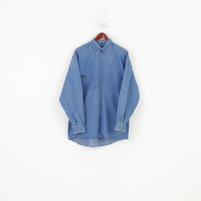 Tall friendly Premium Quality State Of Art Men L Casual Shirt Denim Buttons Down Collar Jeans Blue Long Sleeve Classic Cotton Top