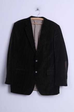 Daniel Hechter Mens 54 XL Jacket Shiny Brown Striped Cotton Single Breasted Blazer AntiStaticLining
