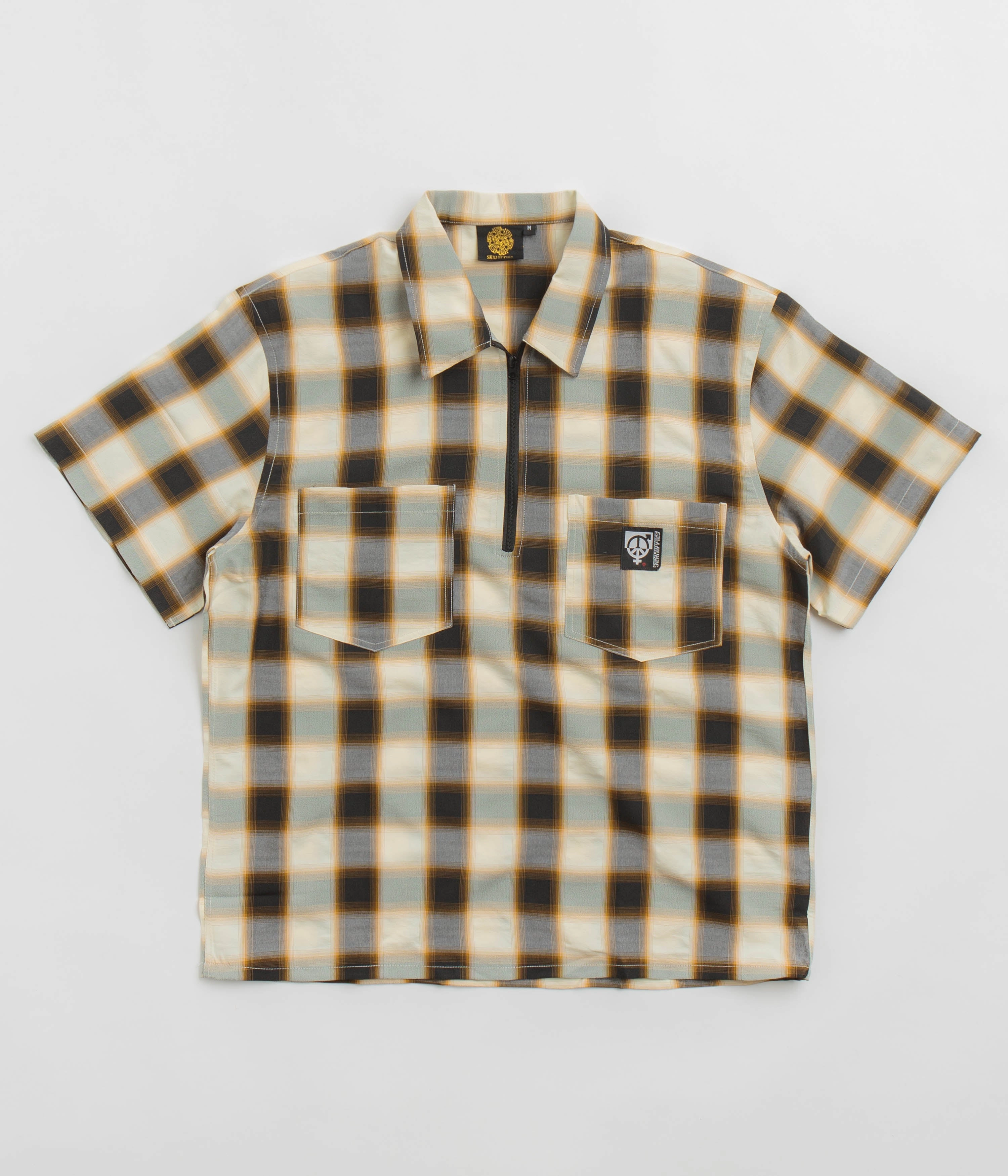 Sexhippies Half Zipper Short Sleeve Shirt - Off White / Black Versatile Look