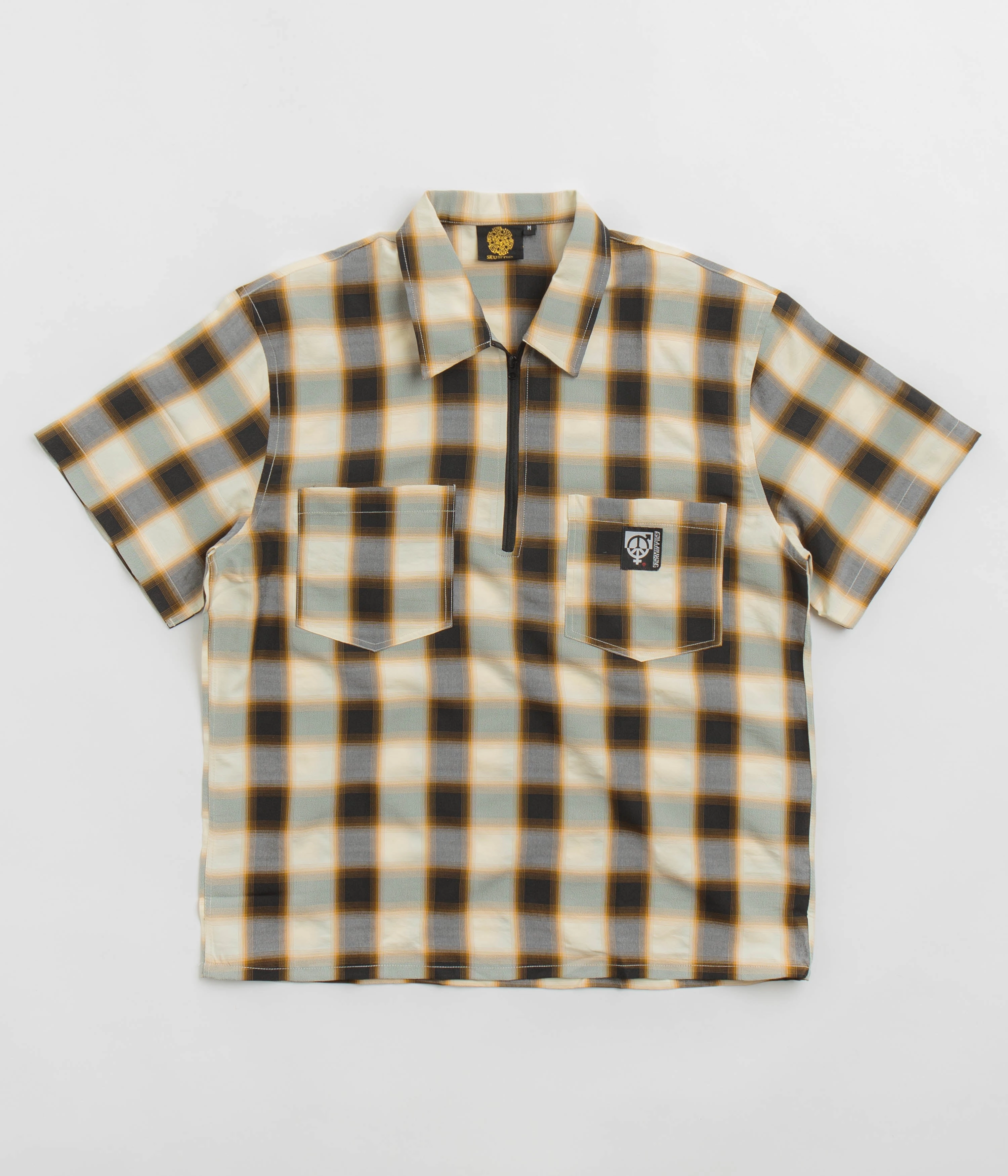 Thermoregulating Fabric Sexhippies Half Zipper Short Sleeve Shirt - Off White / Black