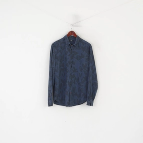 Wrinkle Free Care Mountain Retreat Diesel Men L (M) Casual Shirt Navy Printed Lyocell Vintage Long Sleeve Top