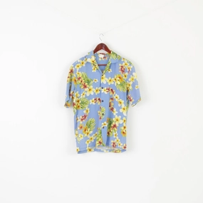 Date night Smart Design Men M Casual Shirt Blue Floral Print 100% Rayon Hawaii Top