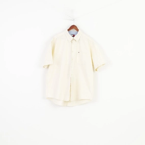Tommy Hilfiger Men XL Casual Shirt Yellow Short Sleeve Classic Cotton Top Country Escape Lounge Comfort