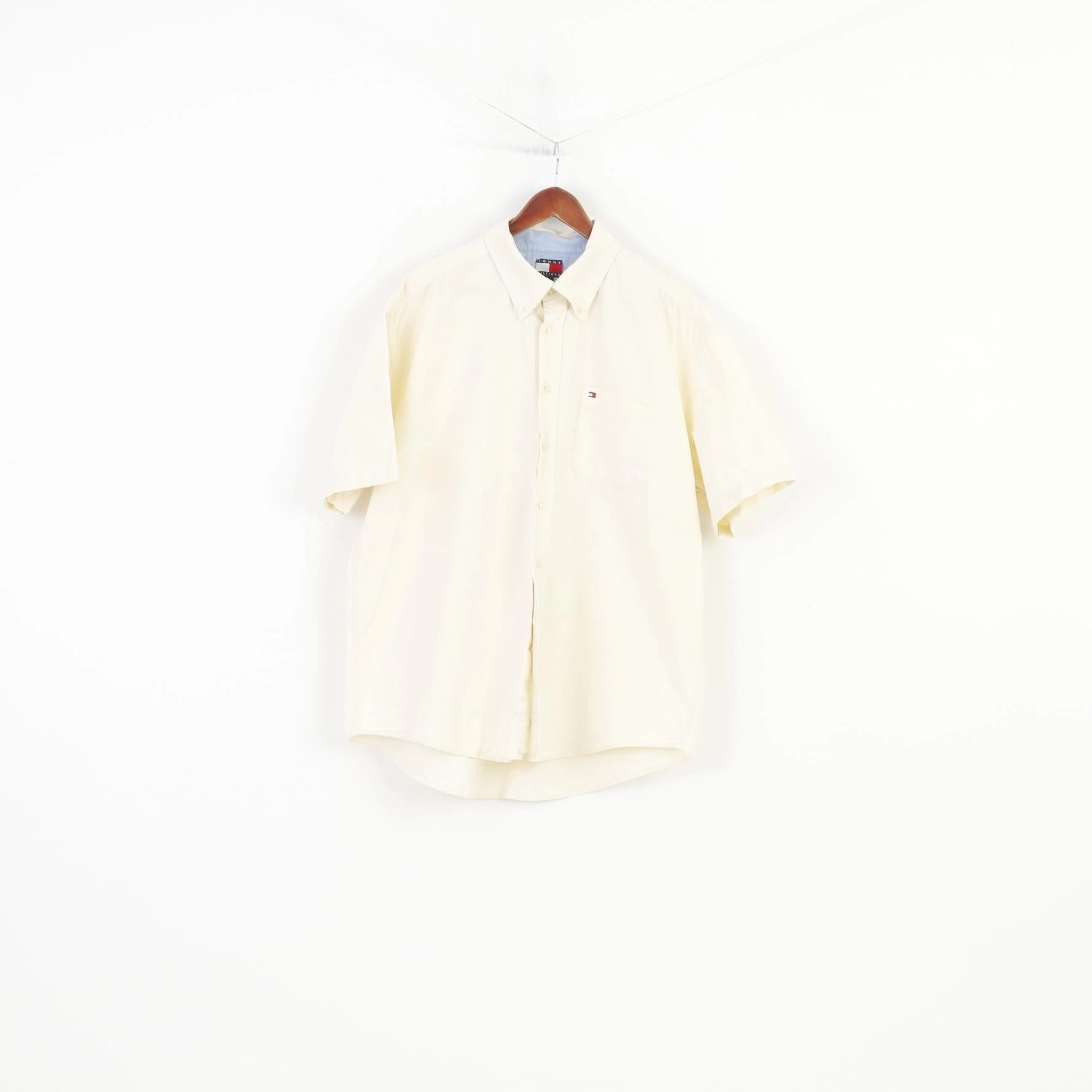 Tommy Hilfiger Men XL Casual Shirt Yellow Short Sleeve Classic Cotton Top Country Escape Lounge Comfort