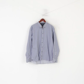 Striped Design Tommy Hilfiger Men XL Casual Shirt Blue Cotton Striped Button Down Collar Top