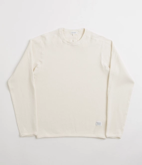Crew Neck Design Stylish Design Norse Projects Eske Military Rib Long Sleeve T-Shirt - Ecru
