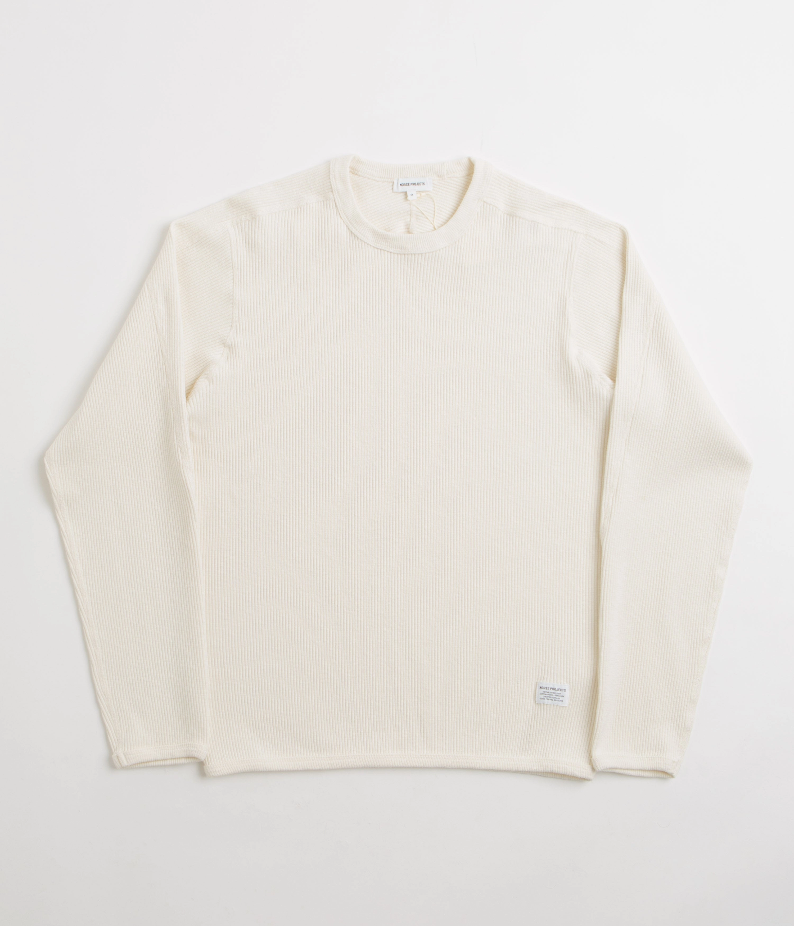 Crew Neck Design Stylish Design Norse Projects Eske Military Rib Long Sleeve T-Shirt - Ecru