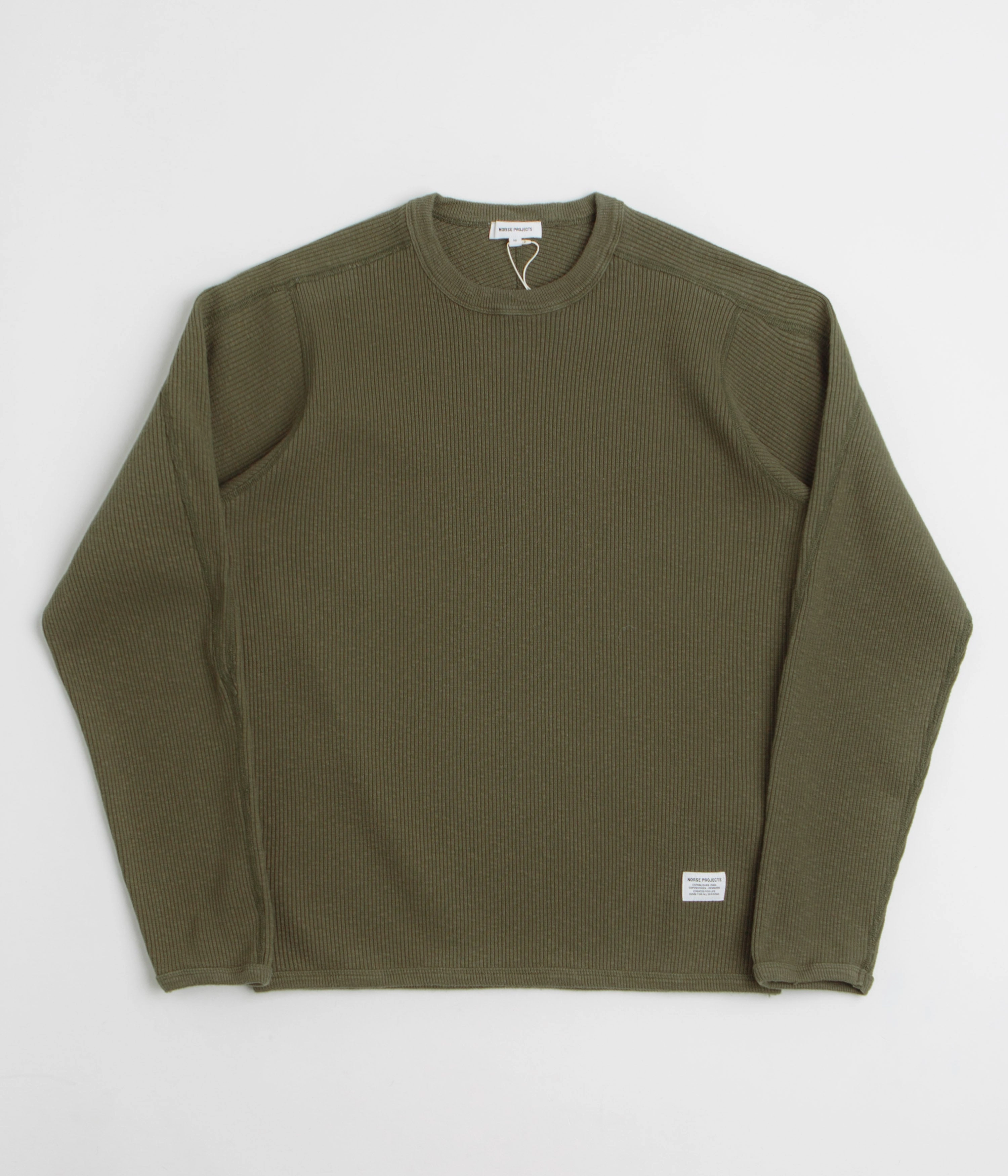 Moisture Control Fabric EcoFriendlyDyes Norse Projects Eske Military Rib Long Sleeve T-Shirt - Olive Night