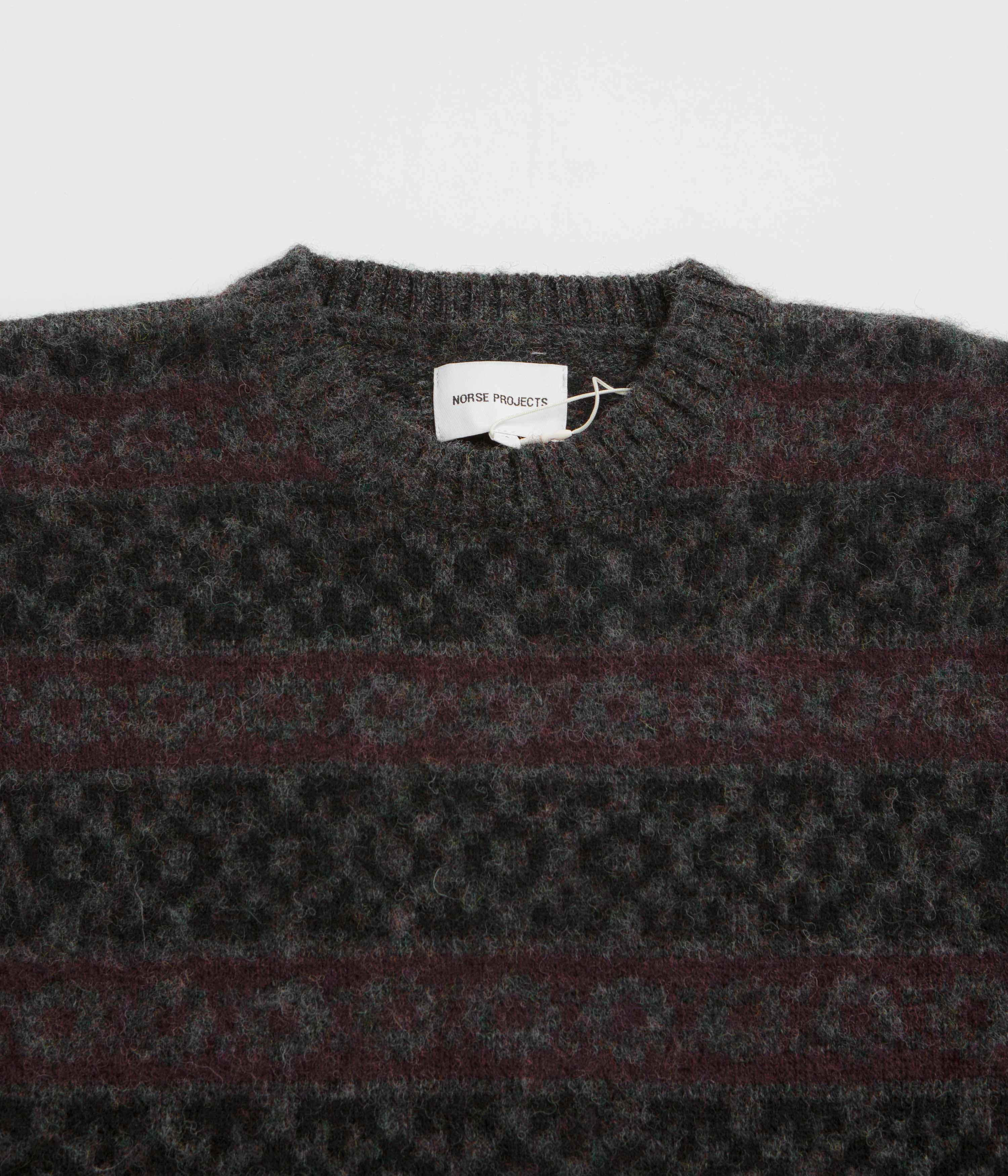 Norse Projects Jonas Scottish Lambswool Fair Isle Sweatshirt - Charcoal Grey Seasonal Collection Half sleeve