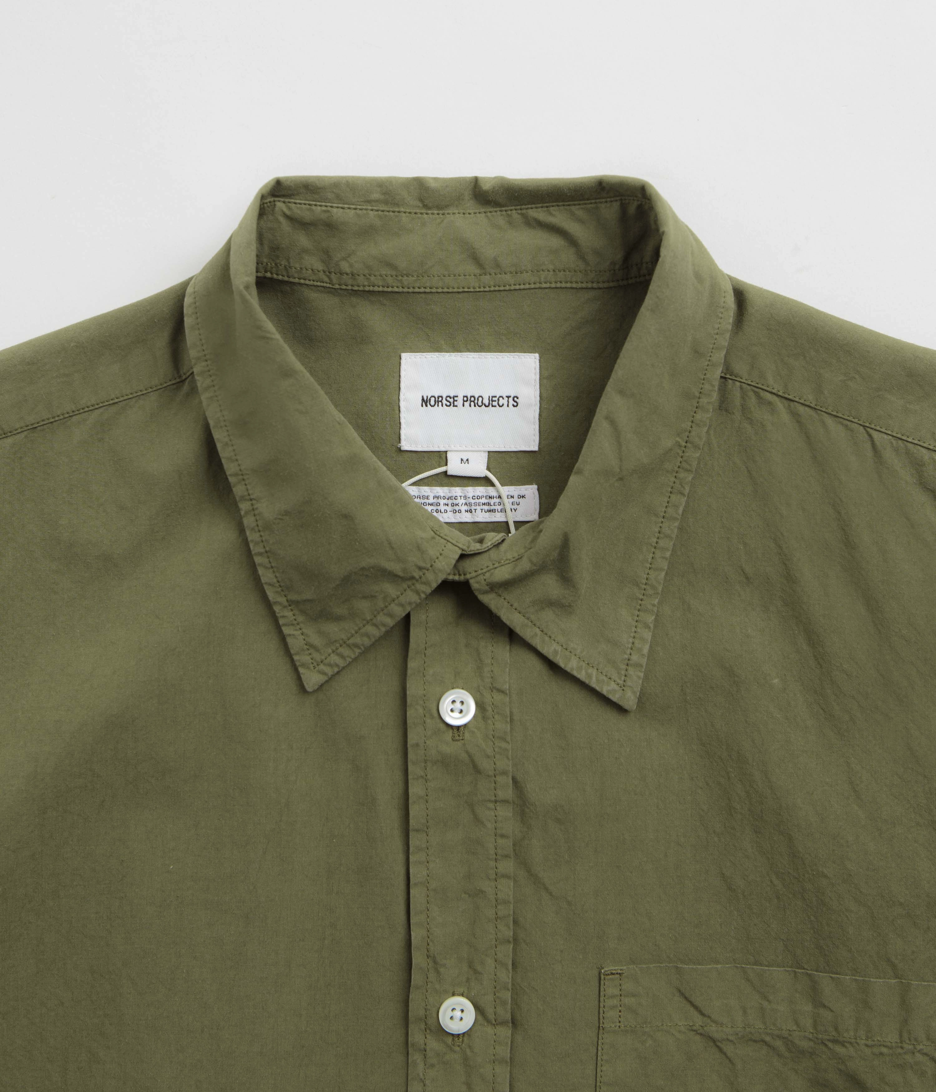 Roomy Cut Norse Projects Osvald Cotton Tencel Shirt - Sitka Green