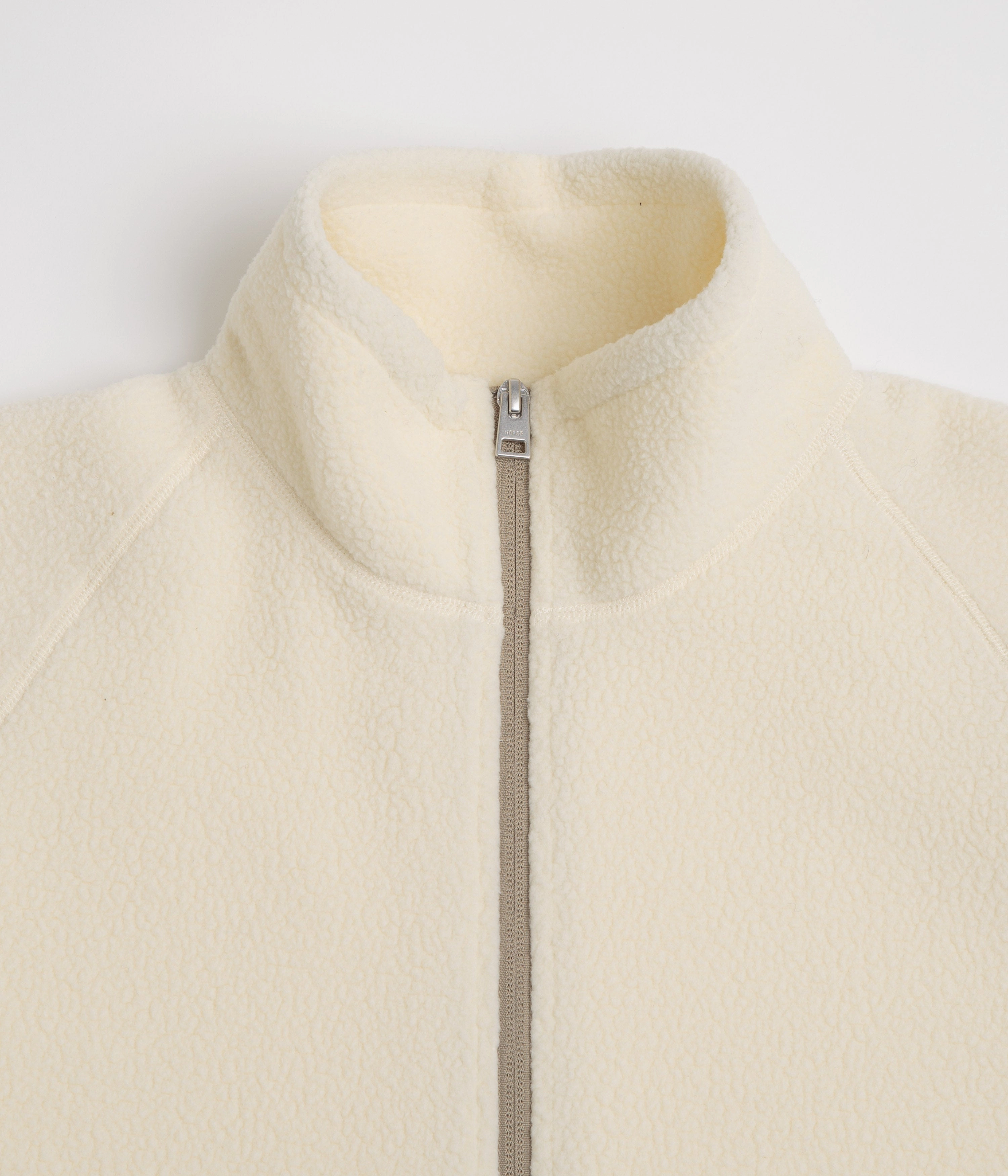 Norse Projects Tycho Pile Fleece Full Zip Jacket - Ecru Reinforced Elbow Patches Adaptive Layering System