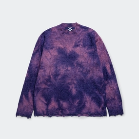 Rayon Mole Yarn Jersey Uneven Dye Knit Crew - Navy/Purple Eco Dyeing Method