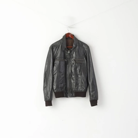 Oakwood Men L Jacket Dark Brown Leather Pilot Slim Full Zip Rock Bomber Biker Top Moisture Wicking Technology