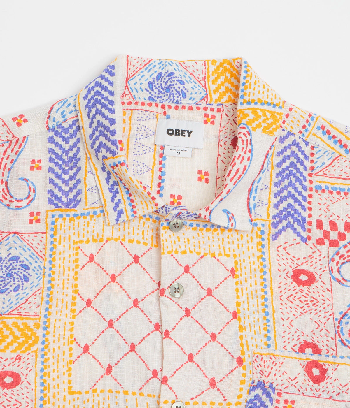 Obey Archie Short Sleeve Shirt - Cream Multi Gym Appropriate