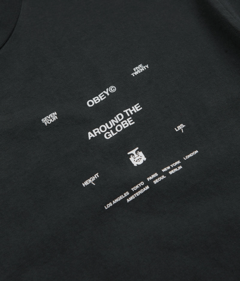 Stylish Wear Obey Around The Globe T-Shirt - Pigment True Vintage Black