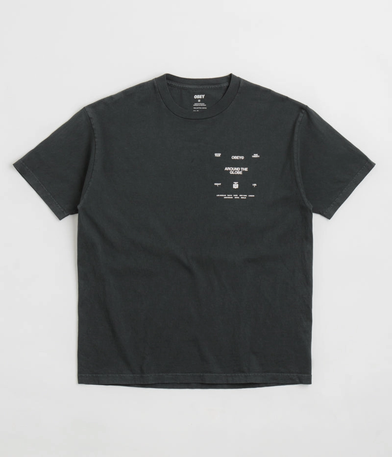 Light Design Popular Obey Around The Globe T-Shirt - Pigment True Vintage Black