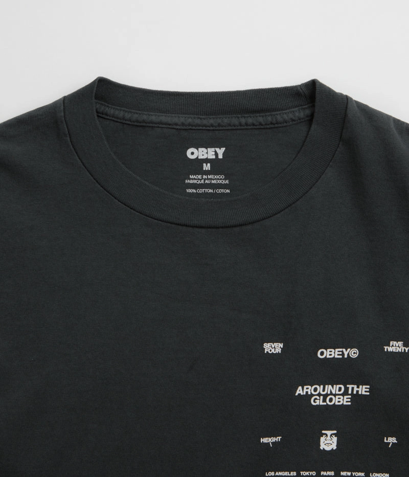 Obey Around The Globe T-Shirt - Pigment True Vintage Black Modern Casual