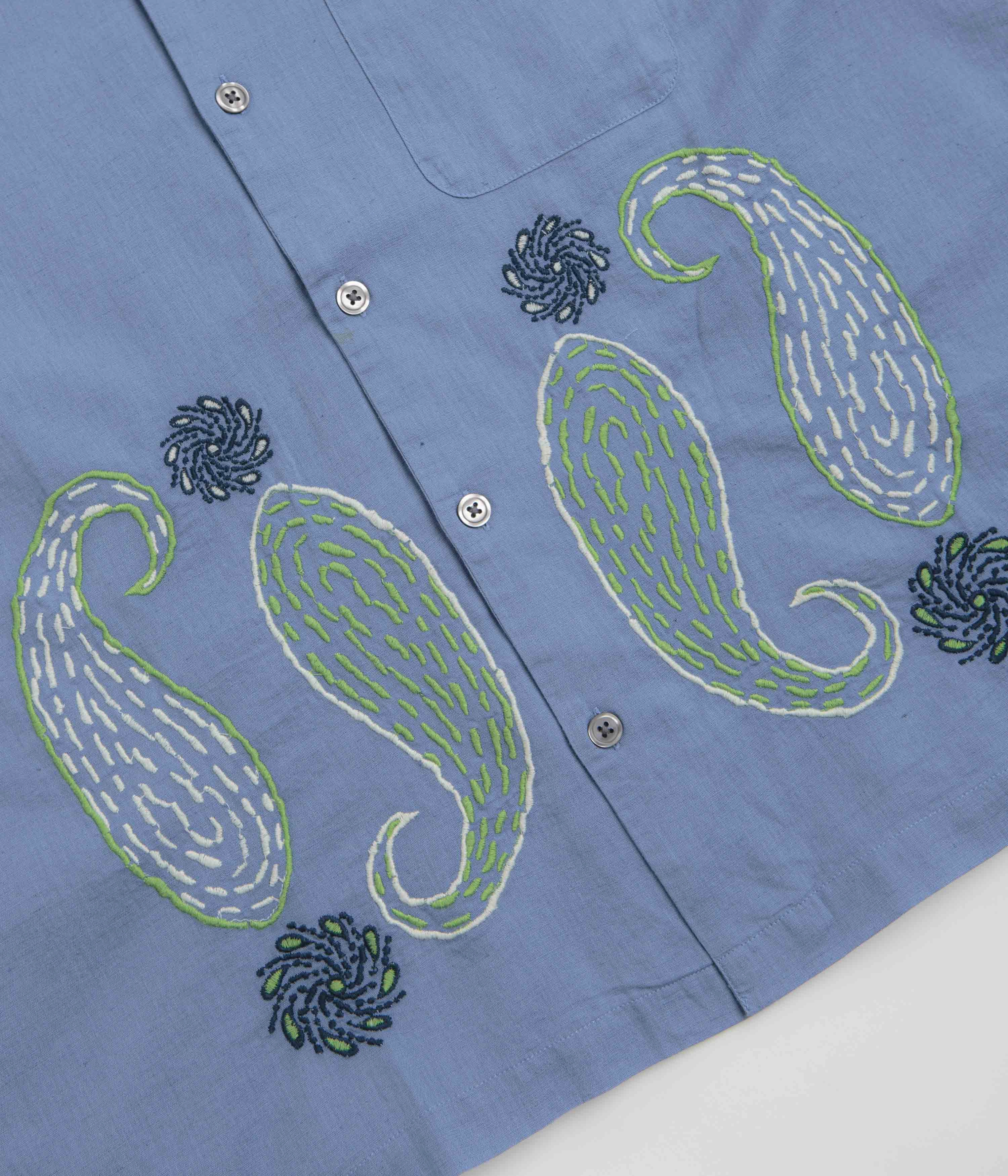 Tropical theme Brunch Outfit Obey Quentin Short Sleeve Shirt - Colony Blue Multi