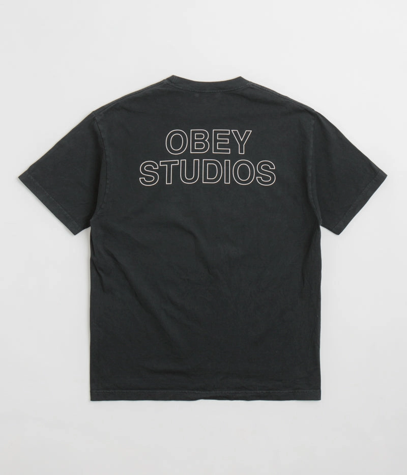 Fashion Fit Obey Studios Outline T-Shirt - Pigment True Vintage Black