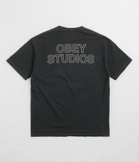 Fashion Fit Obey Studios Outline T-Shirt - Pigment True Vintage Black