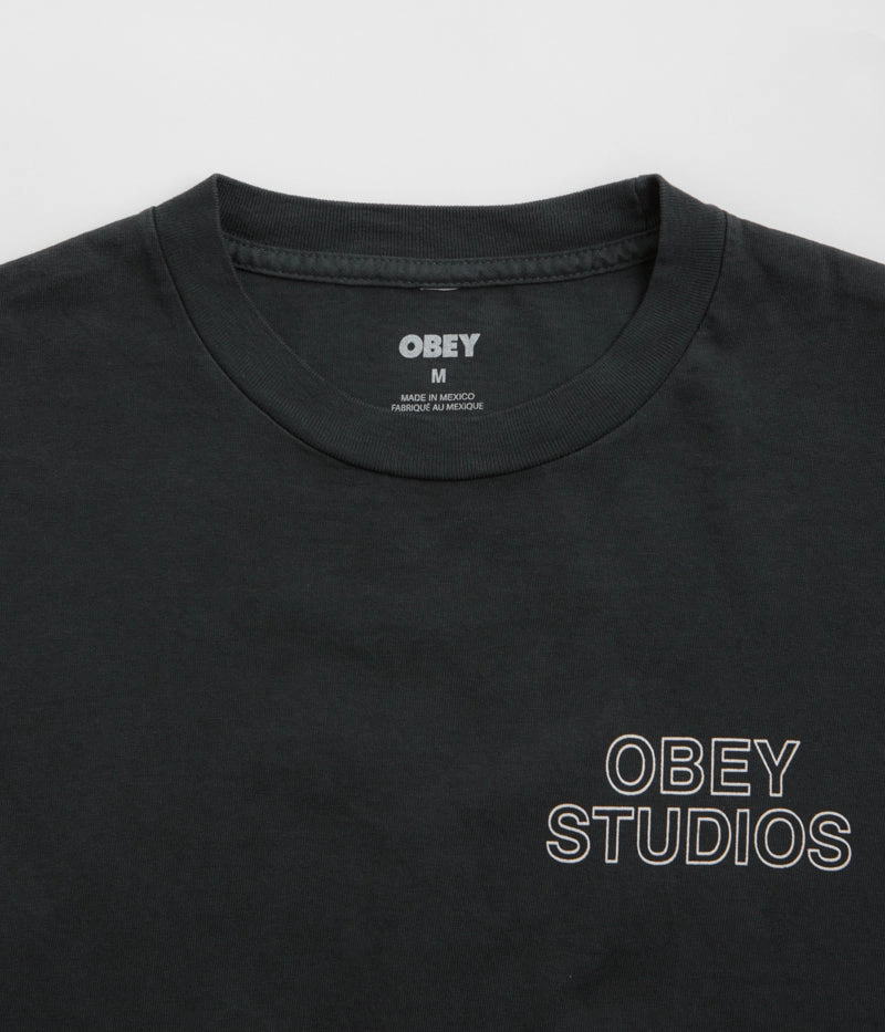 Obey Studios Outline T-Shirt - Pigment True Vintage Black family gathering