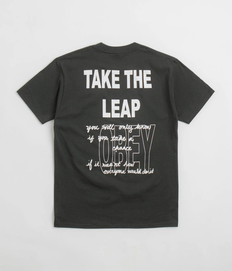 Sublimation Printed Collar Weekend Trend Obey Take The Leap T-Shirt - Vintage Black